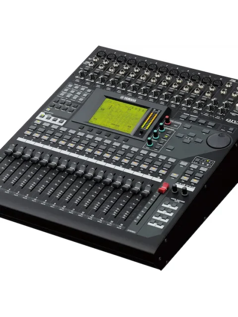 a black sound mixer with buttons and dials