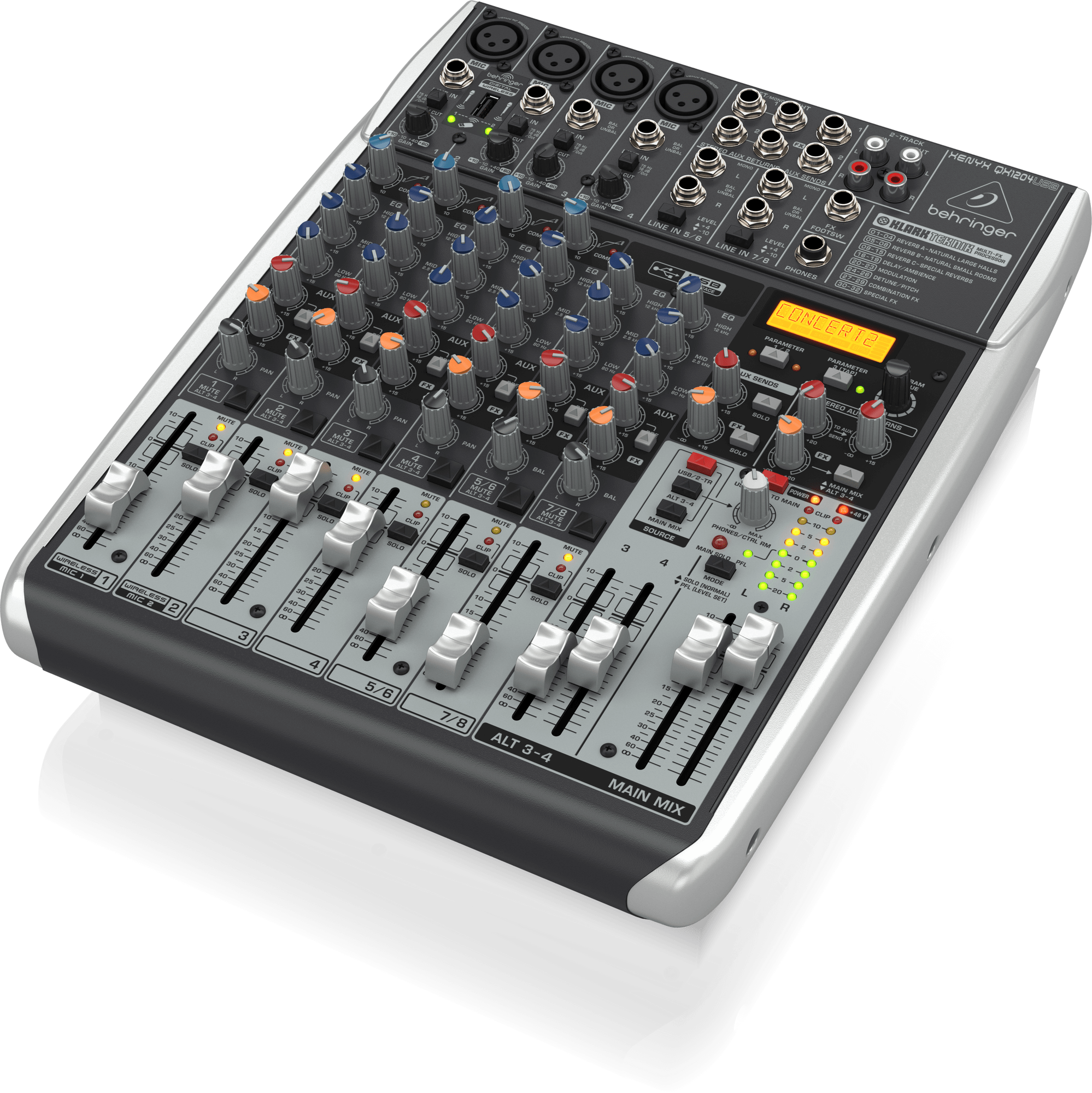 Behringer Xenyx QX1204USB Premium 12-Input 2/2-Bus Mixer with XENYX Mic Preamps and Compressors, Klark Teknik Multi-FX Processor, Wireless Option and USB/Audio Interface - Image 4