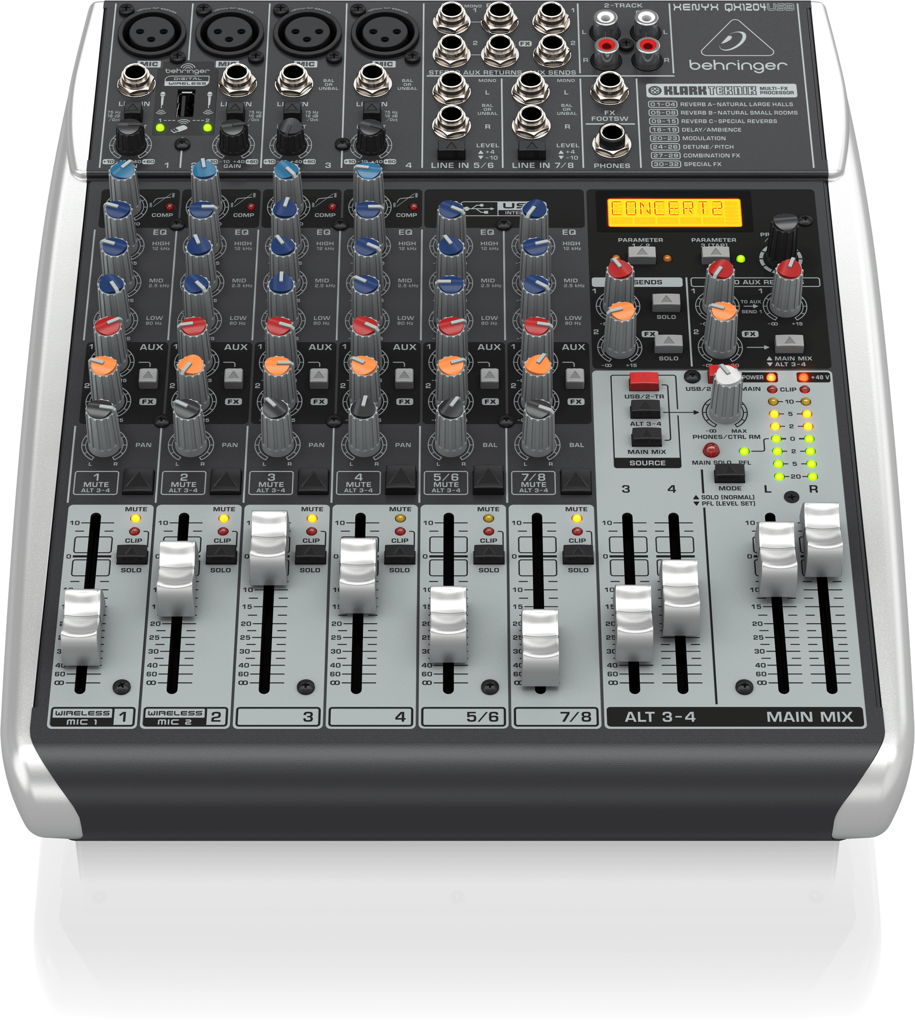 Behringer Xenyx QX1204USB Premium 12-Input 2/2-Bus Mixer with XENYX Mic Preamps and Compressors, Klark Teknik Multi-FX Processor, Wireless Option and USB/Audio Interface - Image 5