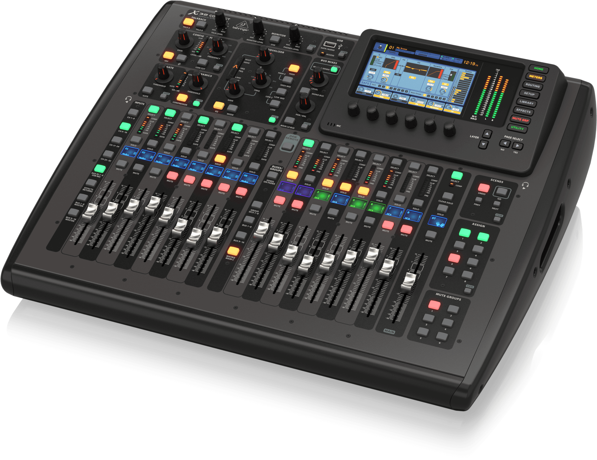 Behringer X32 Compact Compact 40-Input, 25-Bus Digital Mixing Console with 16 Programmable Midas Preamps, 17 Motorized Faders,-Channel LCD's, 32-Channel Audio Interface and iPad/iPhone Remote Control - Image 4