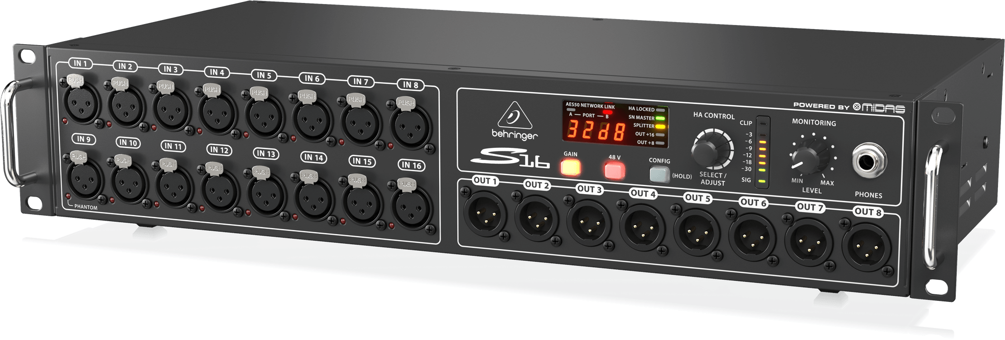 Behringer S16 I/O Box with 16 Remote-Controllable Midas Preamps, 8 Outputs and AES50 Networking featuring Klark Teknik SuperMAC Technology - Image 4