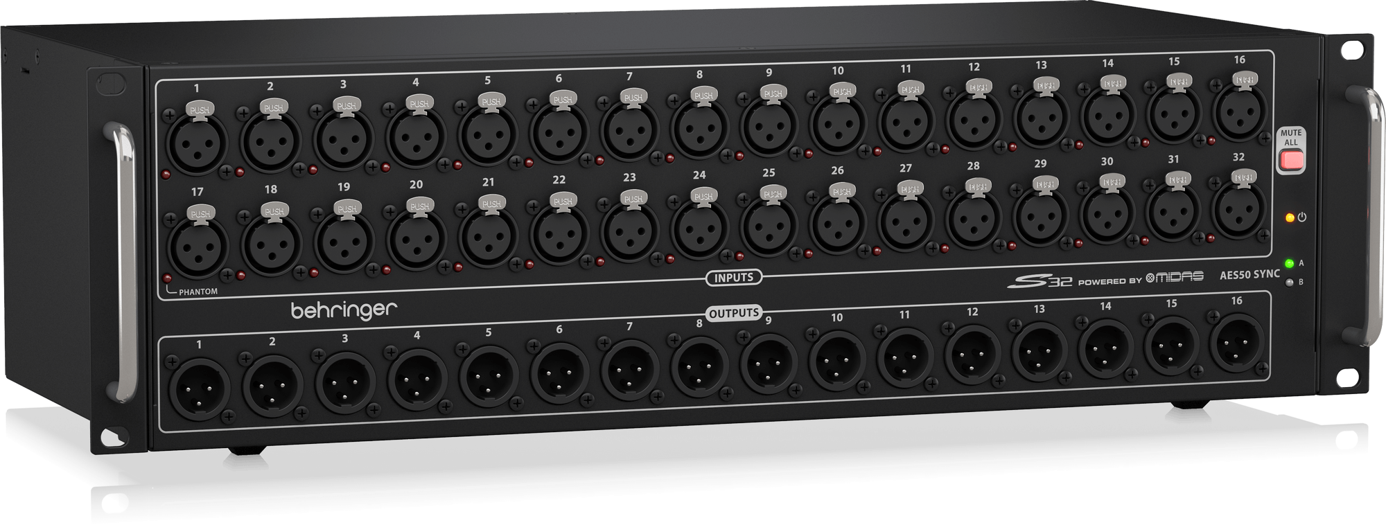 Behringer S32 I/O Box with 32 Remote-Controllable Midas Preamps, 16 Outputs and AES50 Networking featuring Klark Teknik SuperMAC Technology - Image 2